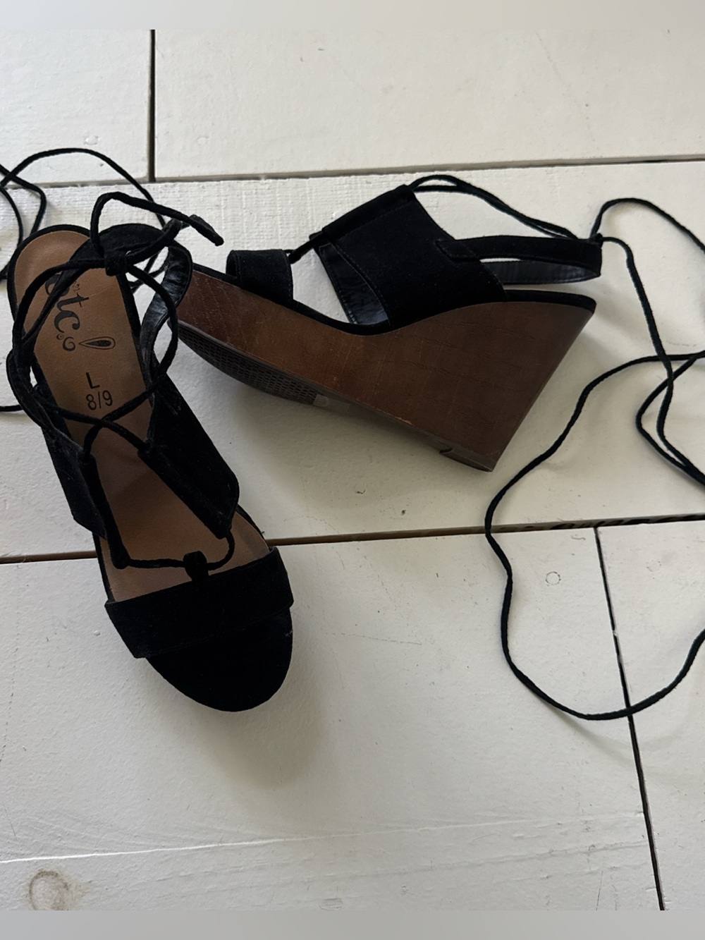 Rue21 Black Lace-Up Suede Wedge Sandals
